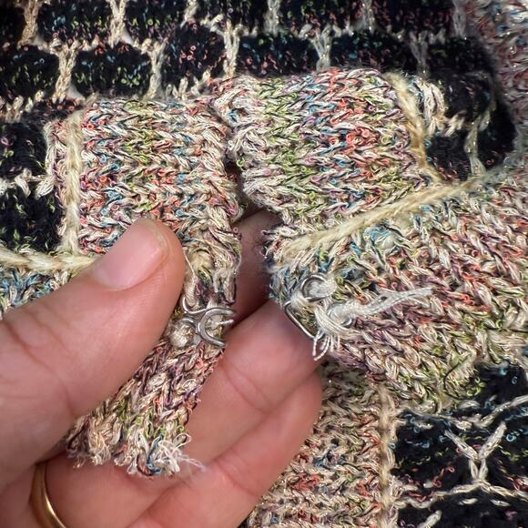 Roz & Ali Vtg Knit Cardigan Sweater Jacket M Black Multicolor Metallic Thread - Picture 7 of 7